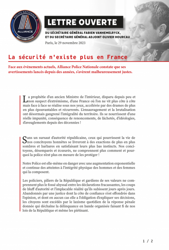 La sécurité en France n'existe plus : lettre ouverte des secrétaires généraux 